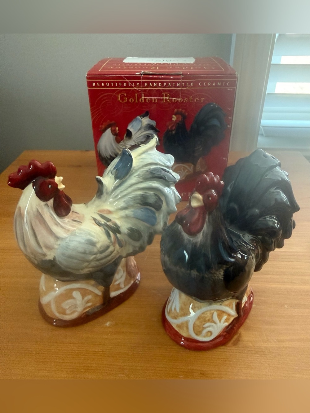 Pair of Certified International Ceramic Rooster Salt and Pepper Shakers - New